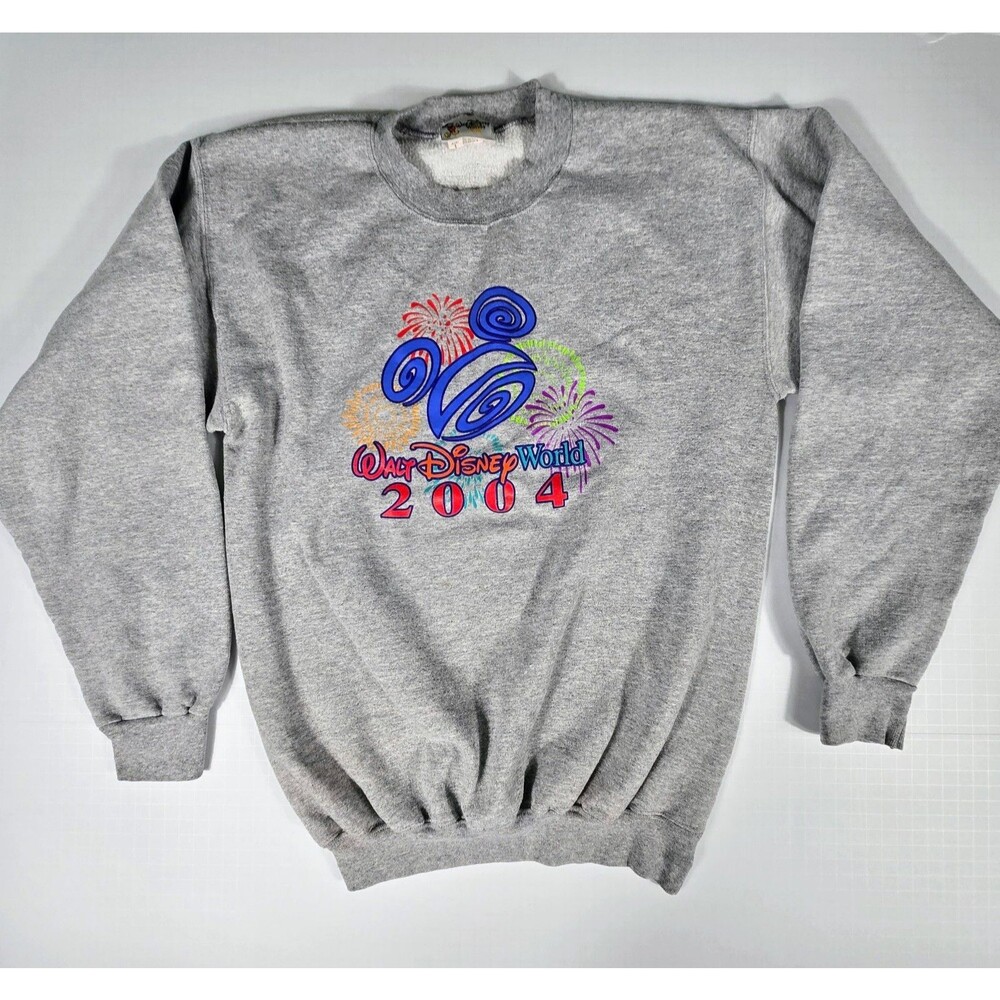 Vintage 2004 Walt Disney World Sweatshirt Gray Fireworks Graphic Crewneck Small